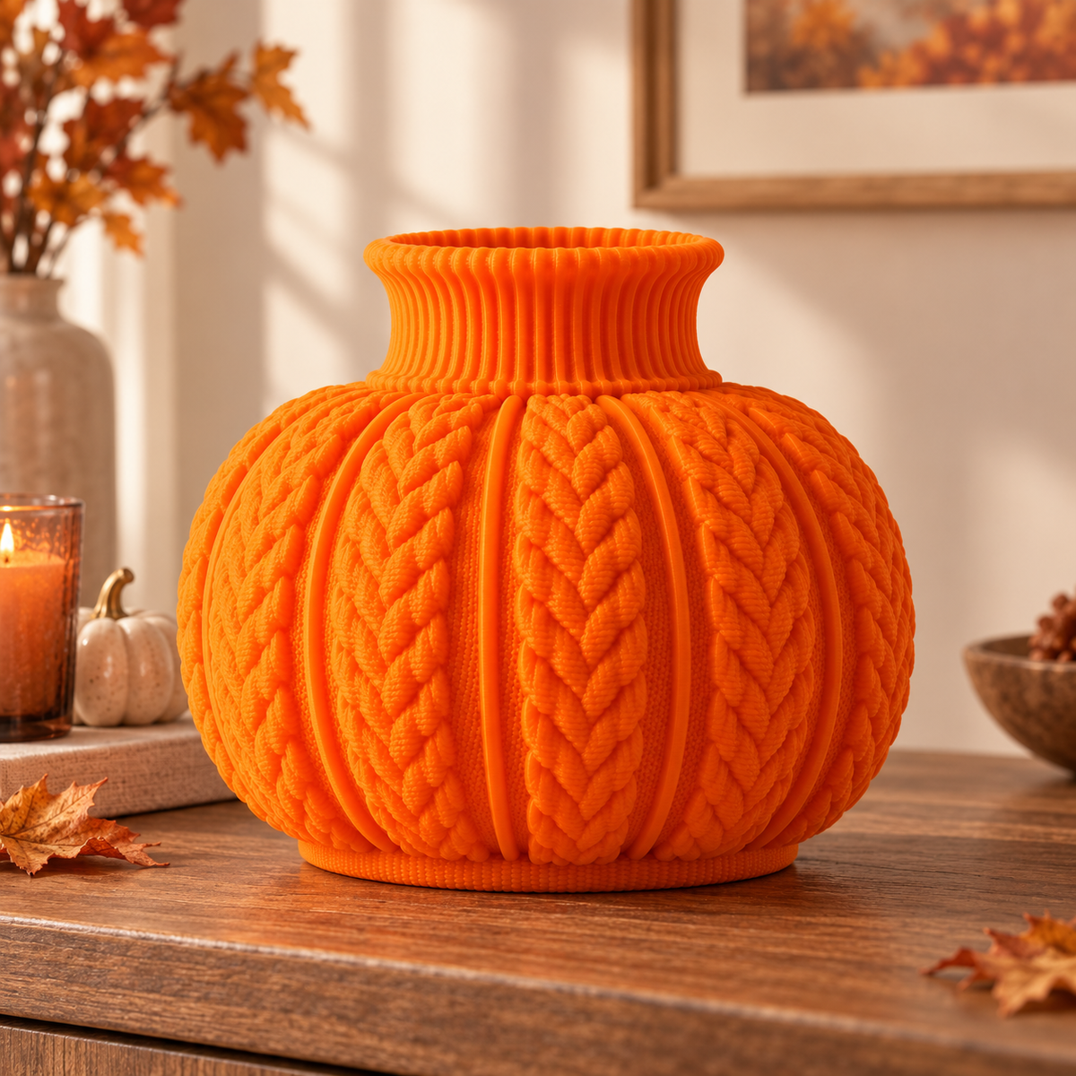 Knitted Pumpkin Vase – lifestyle view